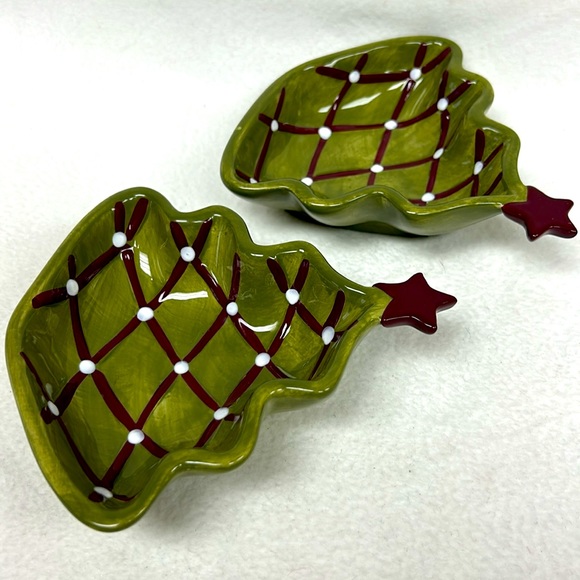 POTTERY BARN set of 2 ceramic SEASONS GREETINGS nut/candy dishes - Picture 7 of 7